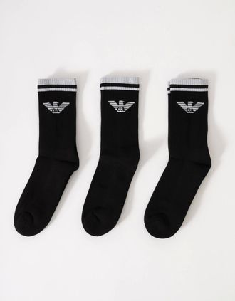 Emporio Armani Mens Emporio Armani 3-Pack Mens Socks EM000554-AF18145 Black/Black/Black MC061 - Size: 16/14.5/8/15/8.5/15.5/9/13/13.5/14/6.5/7/7.5/11.5/5/12/5.5/12