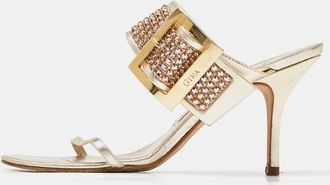 Gina Gold Crystal Embellished Leather Slide Sandals