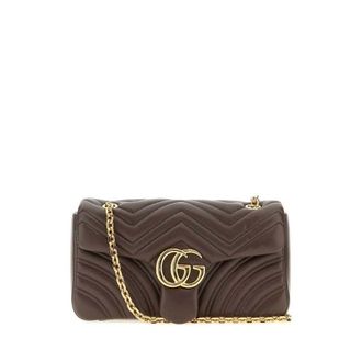 Gucci Mud Nappa Leather Medium Gg Marmont Shoulder Bag Toasted Borse A Tracolla