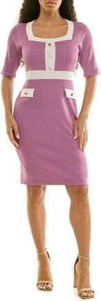Nina Leonard Colorblock Square Neck Sweater Dress in Orchid Fizz/Ivory at Nordstrom Rack, Size X-Large