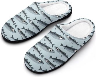 Generic Sardines Fish Pattern Funny Mens Cotton Slippers Soft Non-Slip Rubber Sole House Slipper Indoor Outdoor
