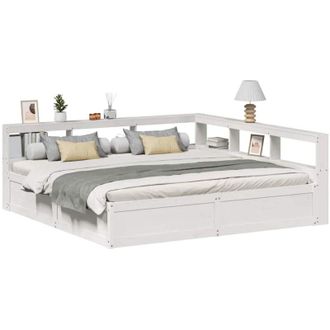 vidaXL Cama Con Estanter&iacute;a Sin Colch&oacute;n Madera Maciza Blanca 200x200 Cm Vidaxl