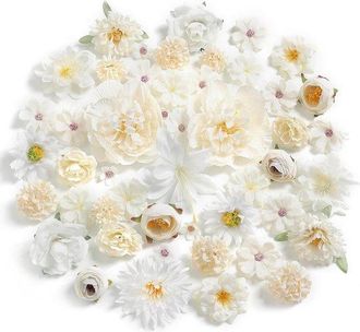 OEM Ramo De Seda, 48 Tallos, Flores Artificiales, Mezcla De Flores Artificiales, Flores Falsas, Ramo, Guirnaldas, Decoraci&oacute;n De Pasteles Diy, Blanco