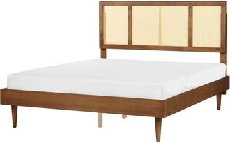 Beliani Modern eu King Size Bed Frame 5ft3 Slatted Base Viennese Braid Headboard Light Rubber Wood Auray