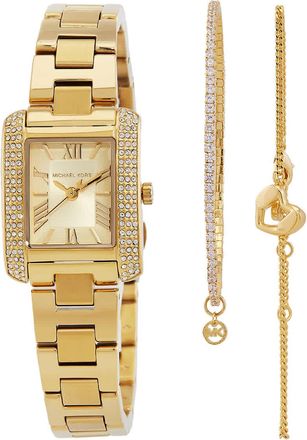 Michael Kors Emery Quartz Gold Dial Ladies Watch and Bracelets Gift Set MK7510SET