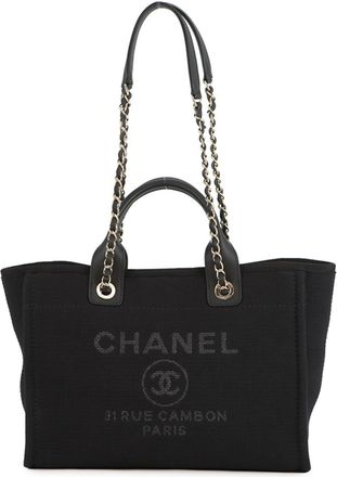 Chanel Black Canvas Handbag Tote Bag (Pre-Owned)