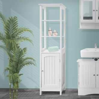 ML Design Ml-design - Armario Alto Blanco Con 1 Puerta Y 3 Estantes 40x160x32 Cm C&oacute;moda De Apoyo En Pared Ajustable Con Espacio De Almacenamiento Estilo R&uacute;stico