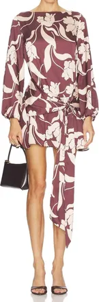 Misa Larissa Long Sleeve Mini Dress In Chocolate Flora