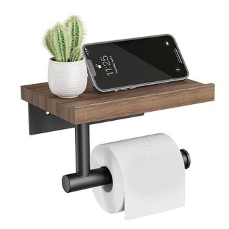 OEM Portarrollos De Papel Higi&eacute;nico De Pared Con Estante, De Madera, De Acero Inoxidable Negro Mate (roble Rojo)
