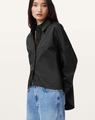 AllSaints Womens Cotton Toria Organic Cotton Dipped Hem Shirt, Size: UK 8/US 4