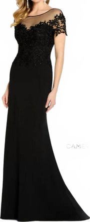 Cameron Blake Short Sleeve Gown In Black