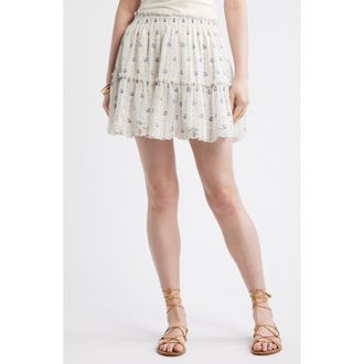 Treasure & Bond Floral Print Chiffon Miniskirt in Ivory- Blue Sydney Geo at Nordstrom, Size Xx-Small