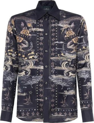 John Richmond Overhemd met Grafisch Patroon All Over - Heren - Casual Overhemden - Zwart - L - Overhemden