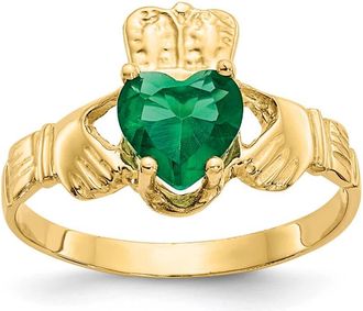 Diamond2Deal 14k Yellow Gold Green Cubic Zirconia Claddagh Ring