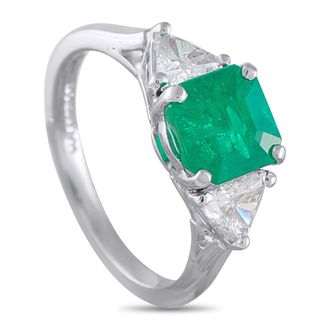 Luxury Bazaar Platinum 0.60ct Diamond and Emerald Ring MF15-051526