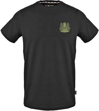 Aquascutum Heren T-shirt met Borstlogo Ronde Hals (Zwart)