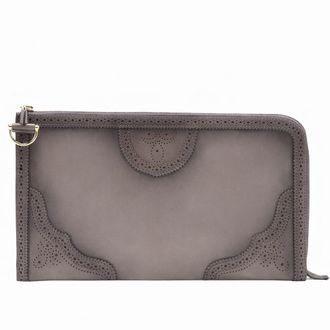 Gucci Gucci Duilio Brogue Zip Around Leather Clutch Bag (Pre-Owned)