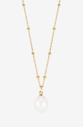 Dower & Hall Timeless Adjustable 8mm Oval White Pearl Pendant in Yellow Gold Vermeil at Nordstrom, Size 18