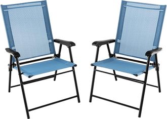 Costway Costway - Set De 2 Sillas De Jardin Plegable, Silla Plegable Camping Con Respaldo De Tela Y Resabrazos, 2 Sillas Terraza Exterior, 65 X 60 X 93 Cm, Te