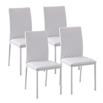 OEM Pack De 4 Sillas De Comedor, Sillas De Cocinas Modernas, Respaldo Alto Con Costuras Decorativas De Diamantes, Tapizadas En Cuero Sint&eacute;tico, Patas De A