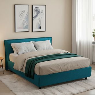 Dmora Cama Francesa Brienza, Colch&oacute;n Incluido, Desenfundable Made In Italy, Contenedor, Azul