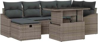 vidaXL Garden Sofa Set with Cushion 7 pcs Grey Poly rattan Vidaxl
