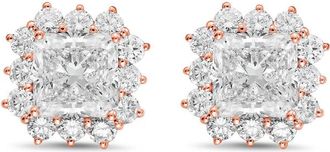 Diana M. Jewels 14kt rose gold 4cts lab grown Radiant Cut Diamond Halo Earrings