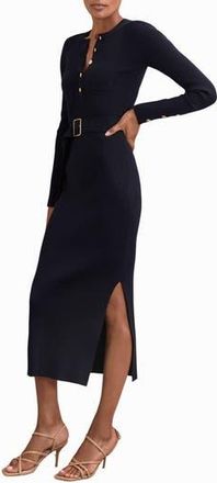 Reiss Willa Belted Long Sleeve Maxi Dress in Navy at Nordstrom Rack, Size Large