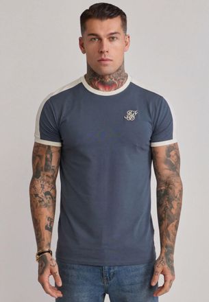 Siksilk Mens Blue,Ecru Stripe Ringer T-Shirt XXL