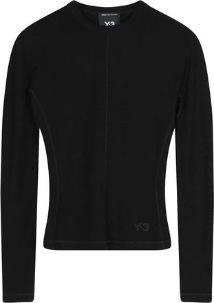 Yohji Yamamoto Tops, Dames, Zwart, M, Katoen, Zwarte katoenen T-shirt met lange mouwen