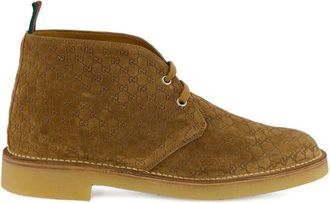 Gucci GG Suede Enkellaars - Heren - Veterlaarzen - Bruin - 41 EU - Leer - Schoenen
