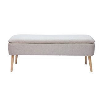Miliboo Banco Ba&uacute;l De Tela Efecto Terciopelo Beige Y Madera Clara Maciza L120 Cm Lars