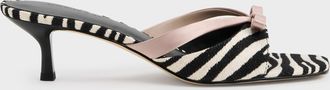 Charles & Keith Kaleen Zebra-Print Kitten-Heel Mules
