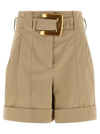 Balmain Beige Anthem Buckle Shorts