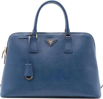 Prada Pre-owned Handbags, female, Blue, Size: ONE SIZE Pre-owned Structured Leather Satchel