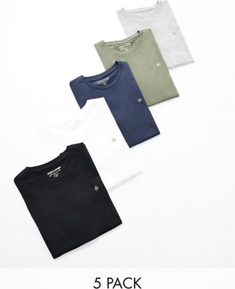 Jack & Jones 5 pack slim t-shirt in multi