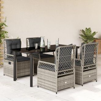 vidaXL Set Comedor De Jard&iacute;n 5 Piezas Con Cojines Rat&aacute;n Sint&eacute;tico Gris Vidaxl