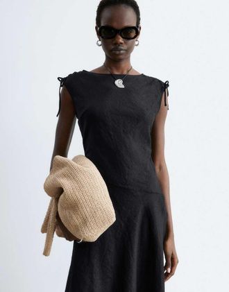 & Other Stories Vestito midi asimmetrico in puro lino nero