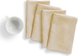 Solino Home Linen Dinner Napkins Set of 4, 20 x 20 Inch for Dining Table, Holiday and Everyday Table Decor - Narrow Stripe in Spicy Mustard And White
