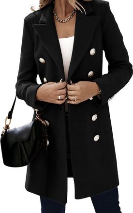 Generic Womens Long Wool Trench Coat Classic Notched Lapel Double Breasted Pea Coat Warm Fall Winter Dress Coats Jacket Black-2 Medium