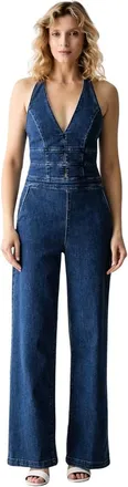 Guess Jumpsuits & Playsuits, Dames, Blauw, XL, Denim, Val Halter Denim Jumpsuit