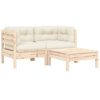 vidaXL Muebles De Jard&iacute;n 3 Piezas Madera Maciza Pino Con Cojines Crema Vidaxl
