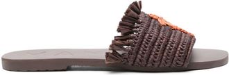 Maneb&igrave; fringed raffia slides - women - Rubber/Rubber/Rubber - 40 - Brown