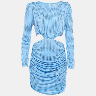 Self Portrait Blue Embellished Jersey Cut Out Mini Dress