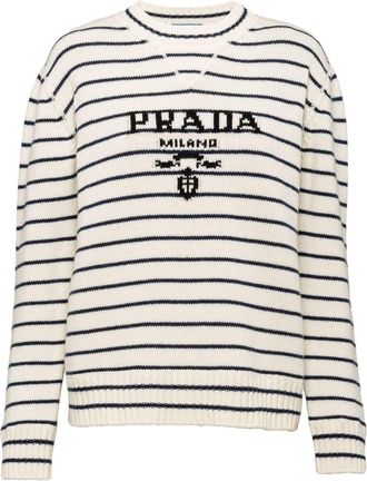 Prada intarsia-logo striped cashmere jumper - women - Cashmere - 42 - White
