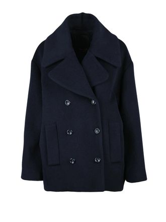 Liu Jo Oversized Blue Peacot Coat With Double-Breasted Closure