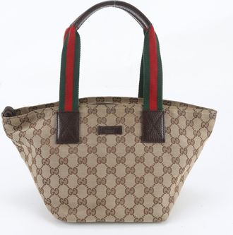 Gucci Brown Leather Canvas Handbag Shoulder Bag Tote Bag (Pre-Owned)