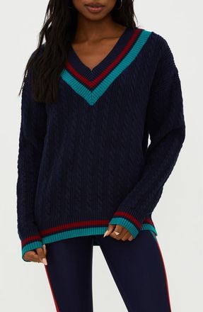 Beach Riot Montana Cable Stitch Sweater in Ultramarine Colorblock at Nordstrom Rack, Size X-Large