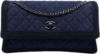 Chanel Pre-owned Vintage Tweed Shoulder Bag - Dames - Vintage Schoudertas - Blauw - ONE Size - Tweed - Vintage