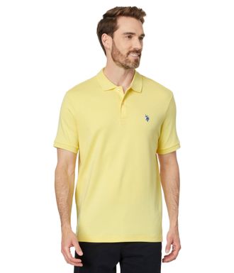 U.S.Polo Association Mens Solid Interlock Short-Sleeve Polo Shirt, California Yellow, Medium